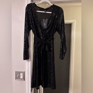 NWT Vero Moda Curve Black Sequin Long Sleeve Party Dress| 1X (18-20)| Holiday/NY